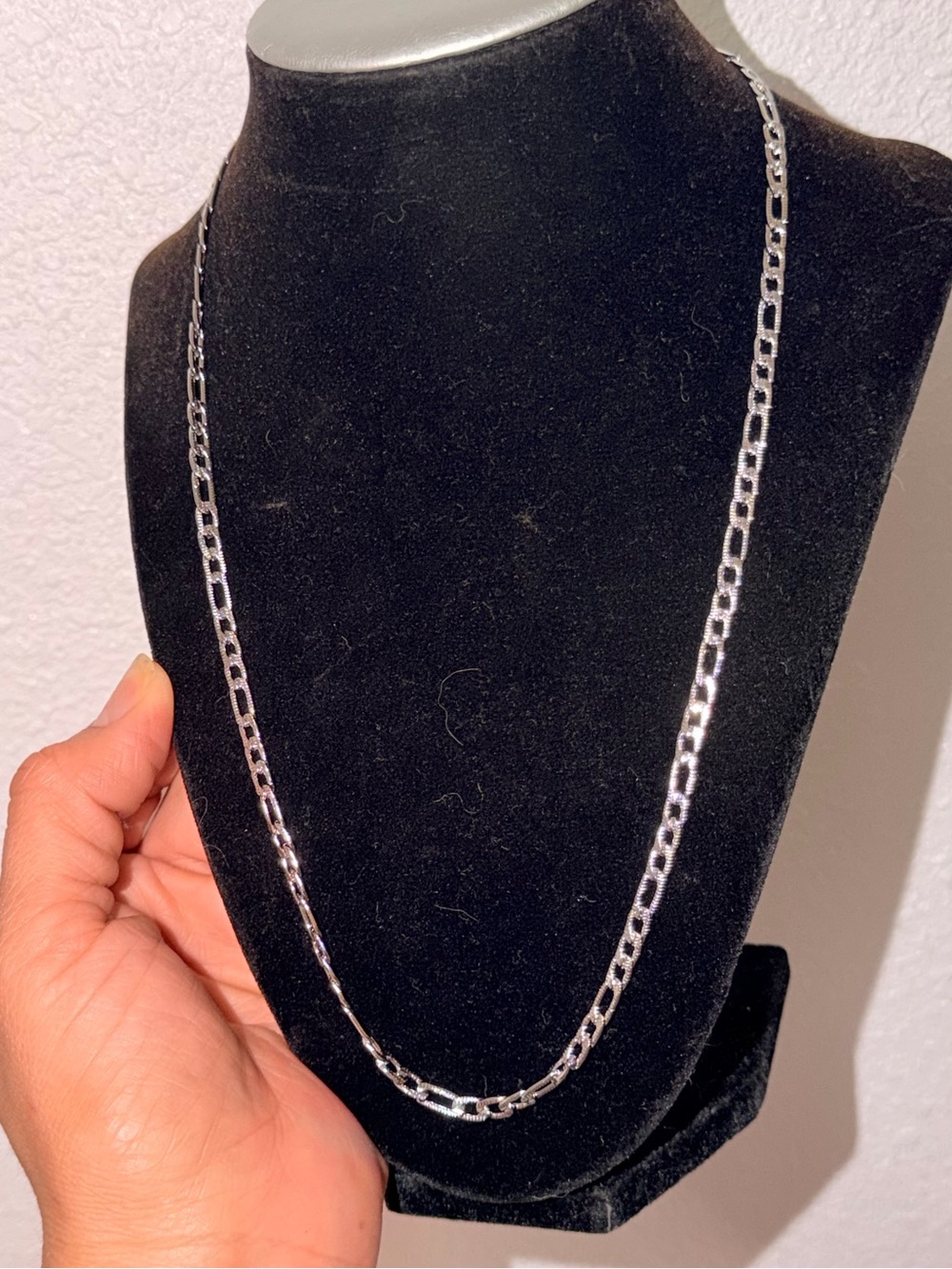 Stainless steel  Silver Figaro Chain Necklace - Classic Silver Tone